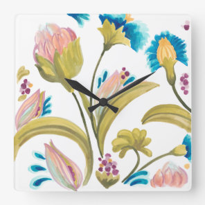 Abbey Floral Tiles - Spring Flowers Square Wall Clock