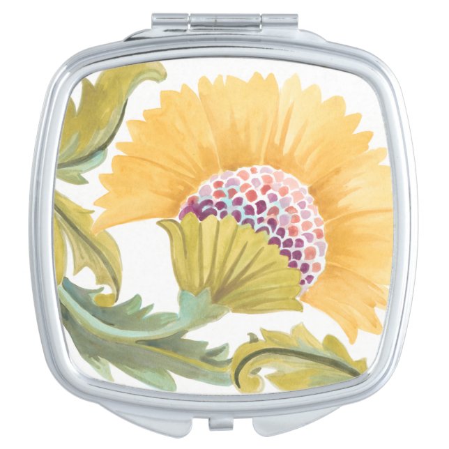 Abbey Floral Tiles - Yellow Compact Mirror (Front)