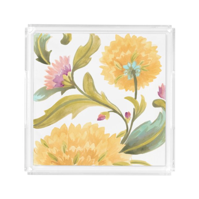 Abbey Floral Tiles - Yellow Flowers Acrylic Tray (Front)
