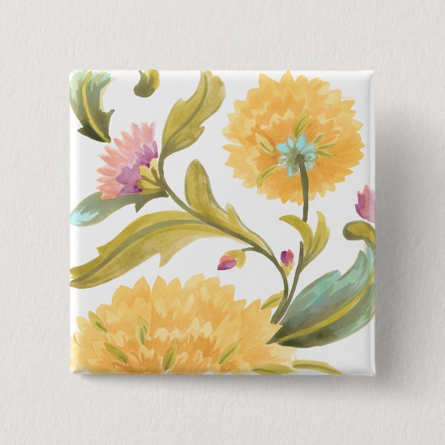 Abbey Floral Tiles - Yellow Flowers Button (Front)