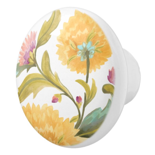 Abbey Floral Tiles - Yellow Flowers Ceramic Knob (Right)