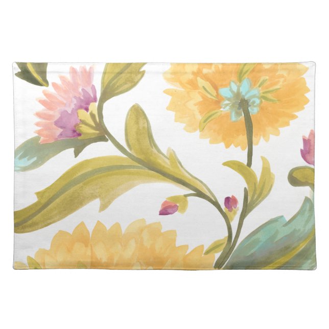 Abbey Floral Tiles - Yellow Flowers Cloth Placemat (Front)