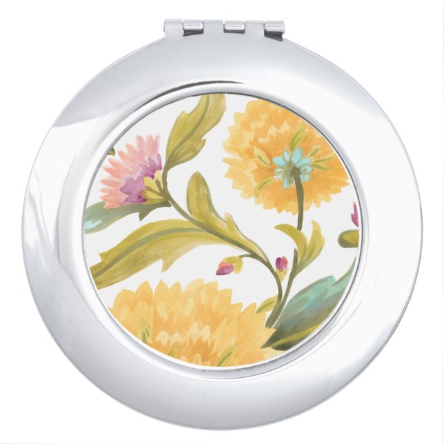 Abbey Floral Tiles - Yellow Flowers Compact Mirror (Front)