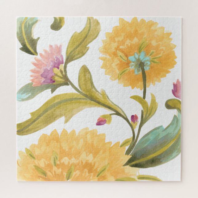 Abbey Floral Tiles - Yellow Flowers Jigsaw Puzzle (Horizontal)