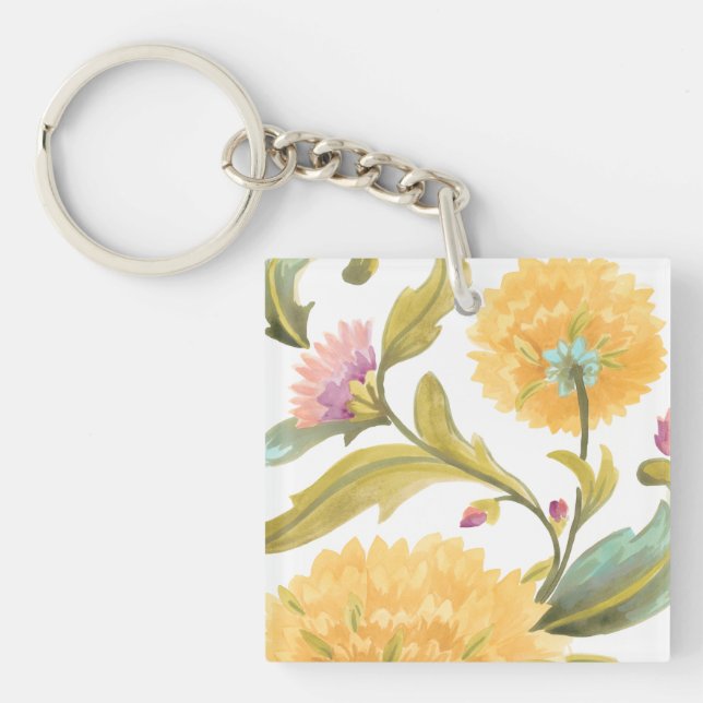 Abbey Floral Tiles - Yellow Flowers Keychain (Front)