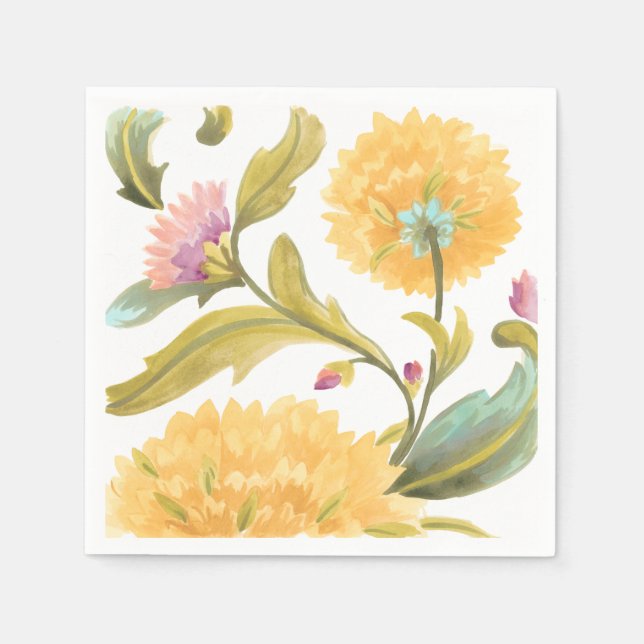 Abbey Floral Tiles - Yellow Flowers Napkins (Front)