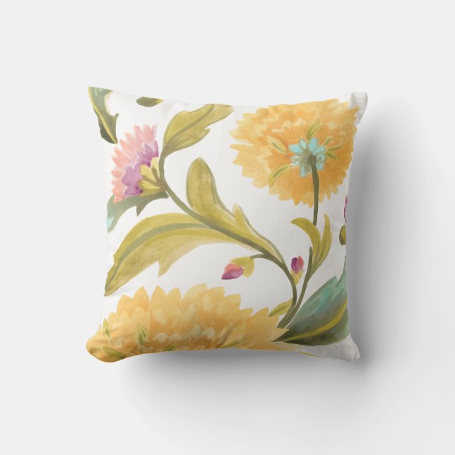 Abbey Floral Tiles - Yellow Flowers Throw Pillow (Front)
