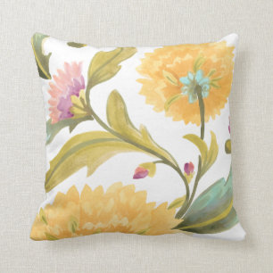 Abbey Floral Tiles - Yellow Flowers Throw Pillow