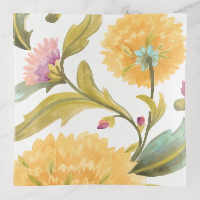 Abbey Floral Tiles - Yellow Flowers Trinket Tray (Front)