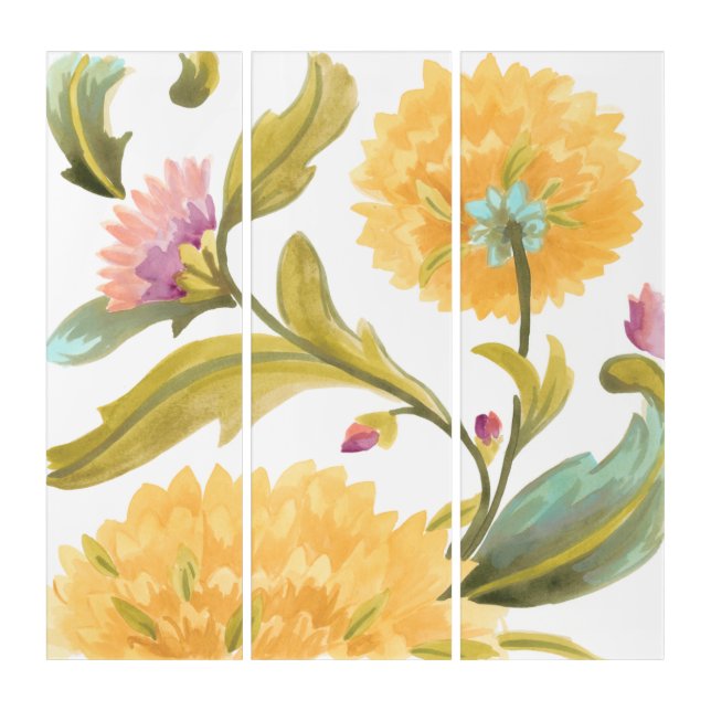 Abbey Floral Tiles - Yellow Flowers Triptych (Front)