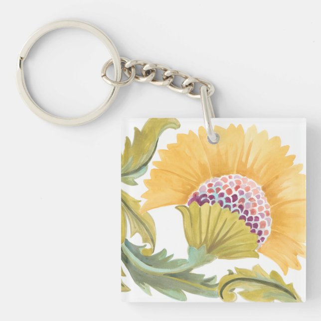 Abbey Floral Tiles - Yellow Keychain (Front)