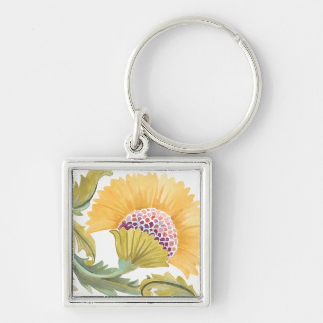 Abbey Floral Tiles - Yellow Keychain (Front)