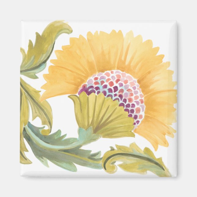 Abbey Floral Tiles - Yellow Magnet (Front)