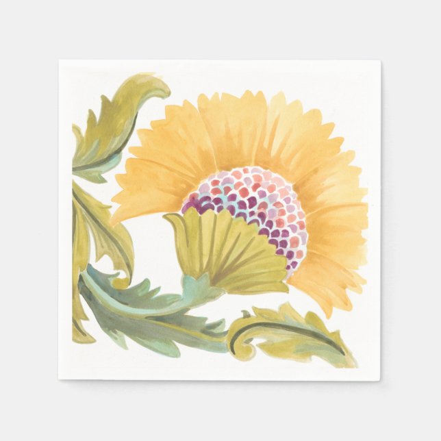 Abbey Floral Tiles - Yellow Napkins (Front)