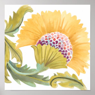 Abbey Floral Tiles - Yellow Poster