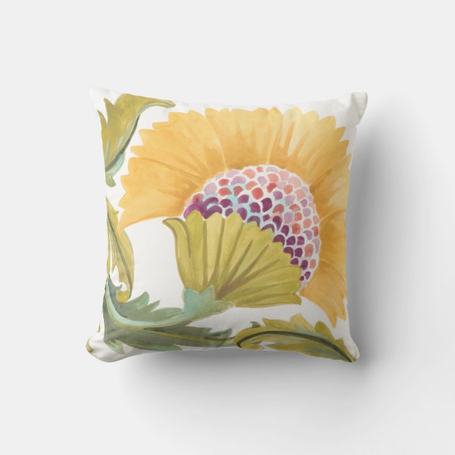 Abbey Floral Tiles - Yellow Throw Pillow (Front)