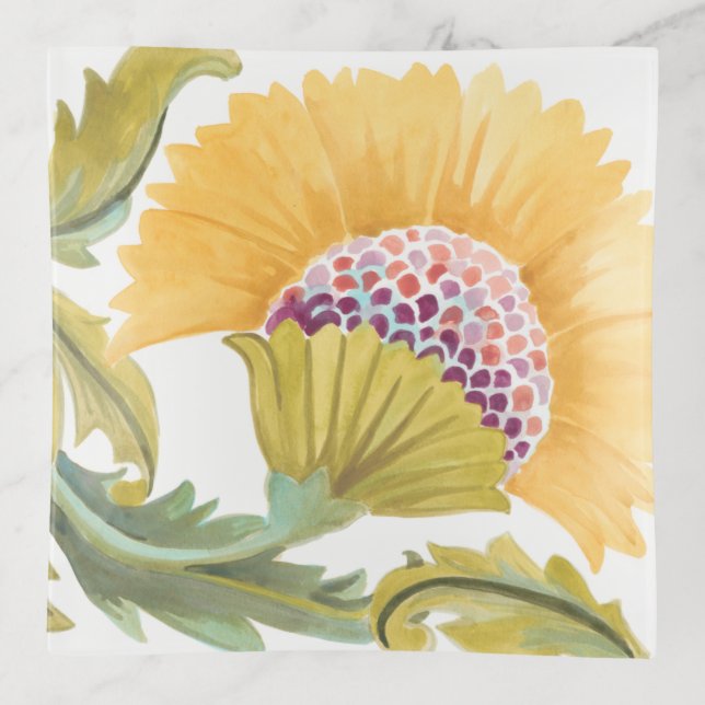 Abbey Floral Tiles - Yellow Trinket Tray (Front)