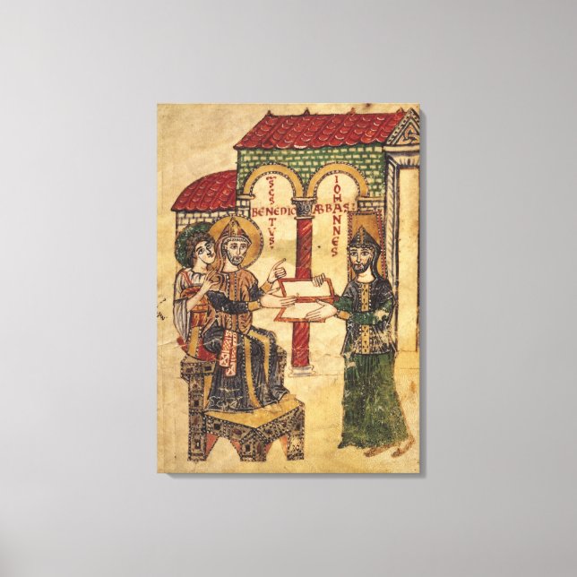Abbot John offering manuscript Benedict Canvas Print (Front)