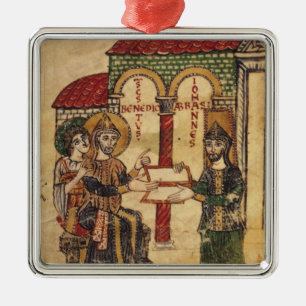Abbot John offering manuscript Benedict Metal Ornament