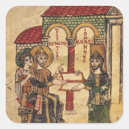 Abbot John offering manuscript Benedict Square Sticker