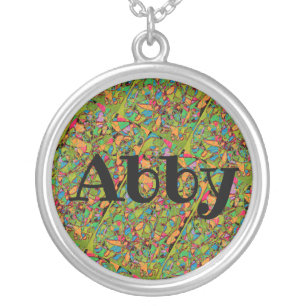 Abby bold letters Indian background Silver Plated Necklace