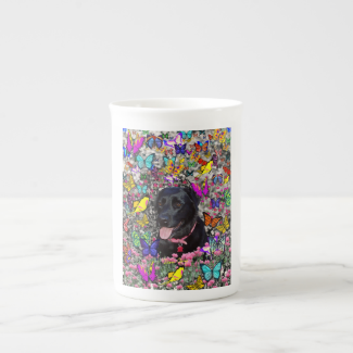 Abby in Butterflies - Black Lab Dog Bone China Mug
