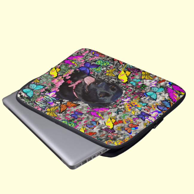 Abby in Butterflies - Black Lab Dog Laptop Sleeves