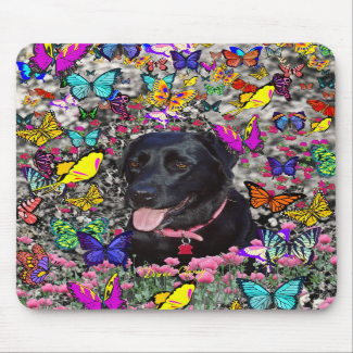 Abby in Butterflies - Black Lab Dog Mouse Pads