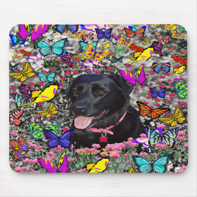 Abby in Butterflies - Black Lab Dog Mouse Pads