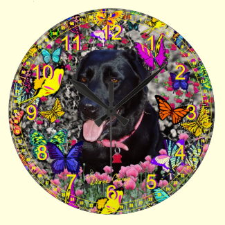 Abby in Butterflies - Black Lab Retriever Wall Clock