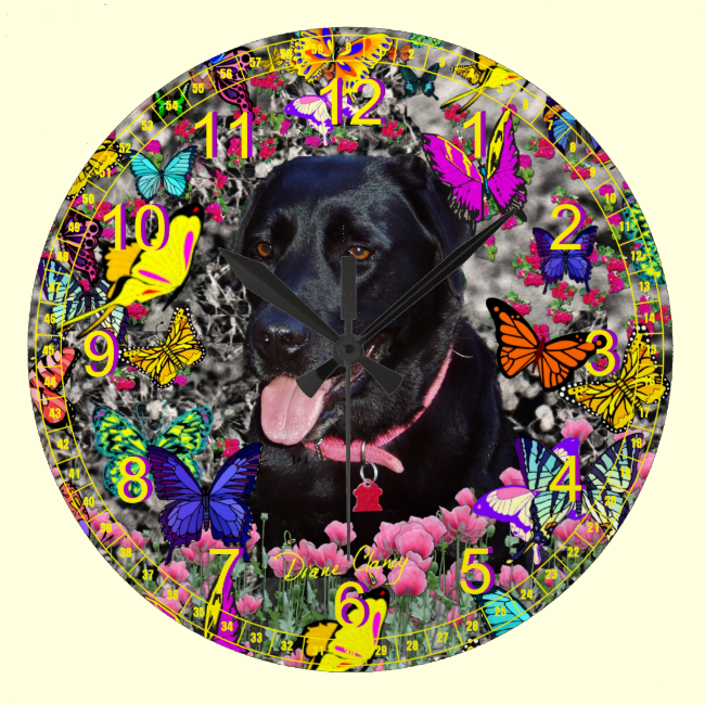 Abby in Butterflies - Black Lab Retriever Wall Clock