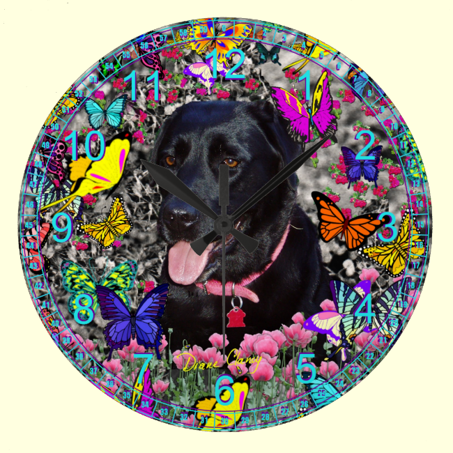 Abby in Butterflies - Black Labrador Dog Wallclocks