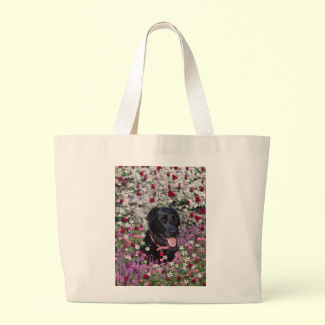 Abby in Flowers  Black Lab Dog Canvas Bags