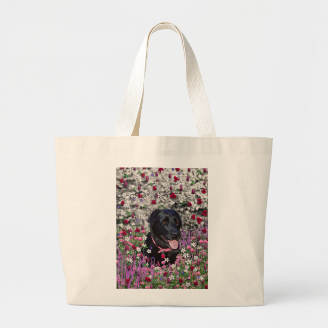 Abby in Flowers – Black Lab Dog Canvas Bags