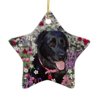 Abby in Flowers – Black Lab Dog Christmas Ornament