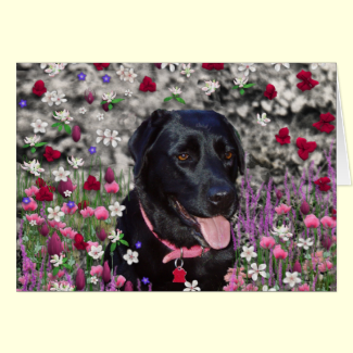 Abby in Flowers – Black Lab Dog Greeting Card