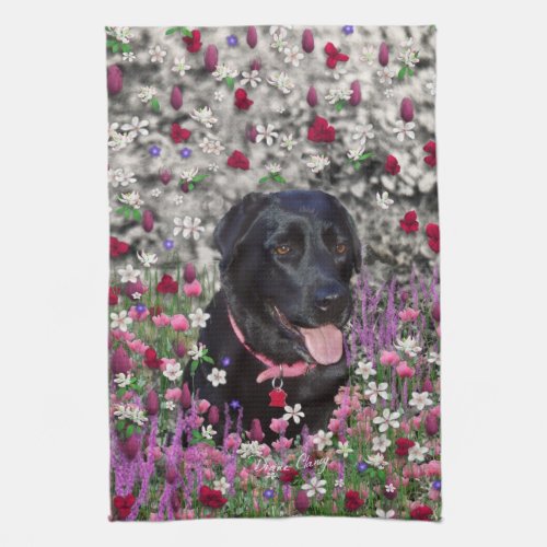 Abby in Flowers – Black Lab Dog Kitchen Towel