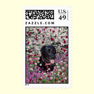 Abby in Flowers – Black Lab Dog Postage Stamps