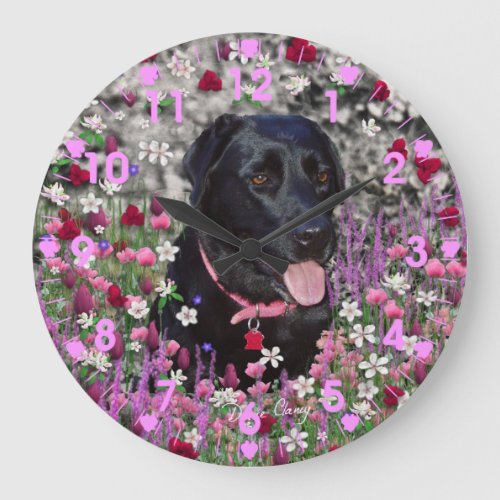 Abby in Flowers – Black Labrador Dog Large Clock