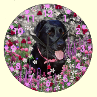 Abby in Flowers  Black Labrador Dog Wall Clocks