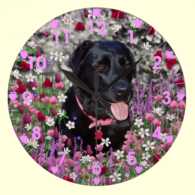 Abby in Flowers  Black Labrador Dog Wall Clocks