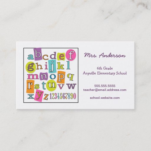 Customizable ABC 123 Alphabet Teacher Contact Business Card