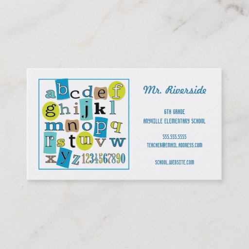 Customizable ABC 123 Alphabet Teacher Contact Business Card