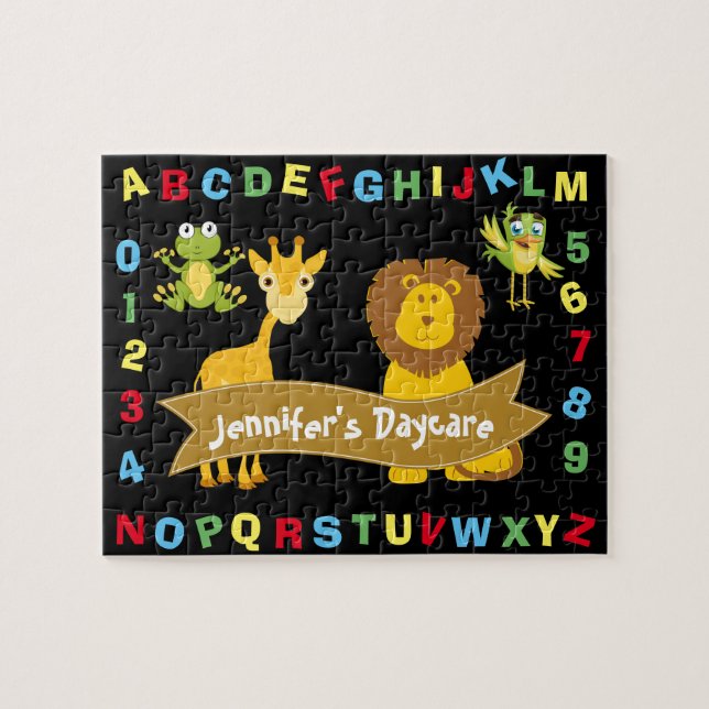 ABC 123 & Animals Personalized Daycare Jigsaw Puzzle (Horizontal)