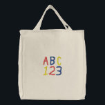 ABC 123 Childrens Tote Bag<br><div class="desc">This large tote bag with ABC 123 embroidered on it is perfect for grammar school teachers or for using as a baby bag. The alphabet letters and numbers are stitched in primary colors. Teachers, this bag is great for carrying curriculum book, homework papers and everything else that needs to be...</div>