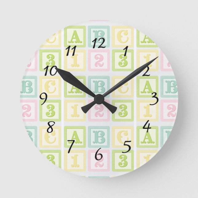 ABC Alphabet Baby Nursery Pastels Nursery Round Clock (Front)
