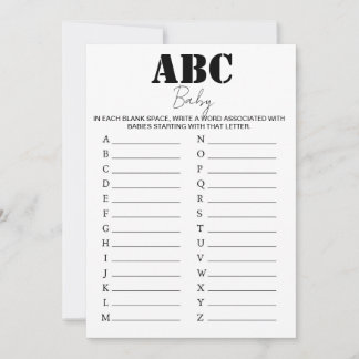 ABC Alphabet Baby Shower Game - B/W Invitation