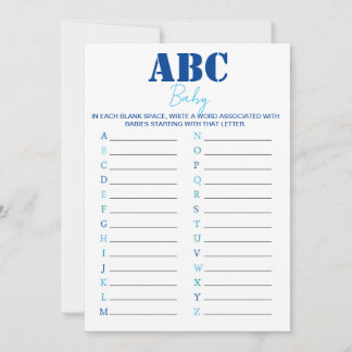 ABC Alphabet Baby Shower Game - Blue Invitation