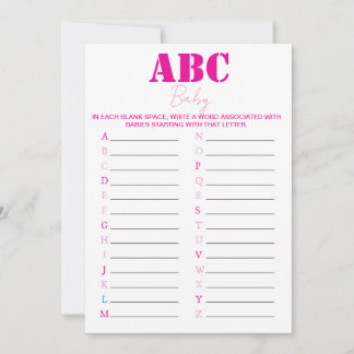 ABC Alphabet Baby Shower Game - Pink Invitation