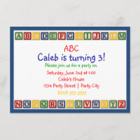 ABC Alphabet Blocks 1st Baby Birthday Invitation